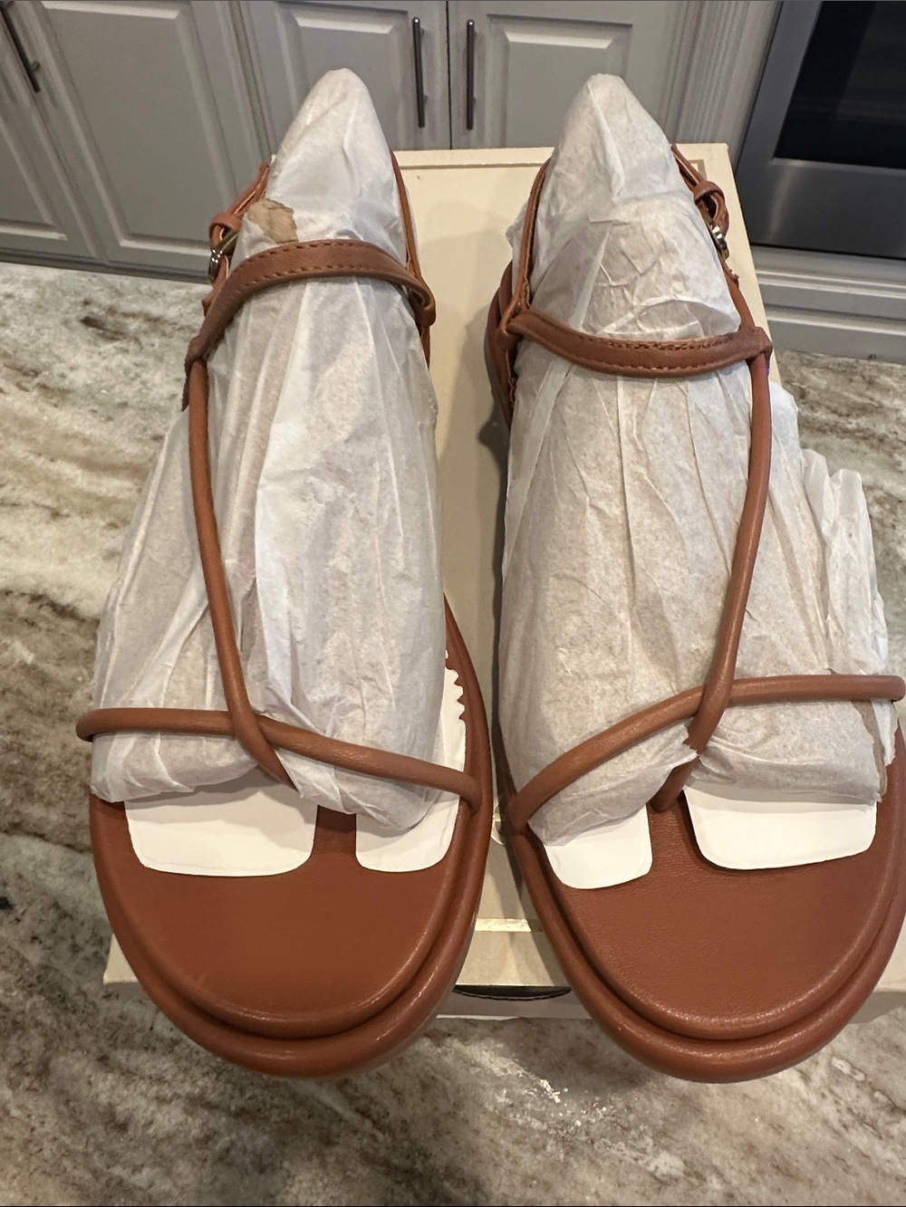 Dolce Vita DOM Leather Sandals Saddle Brown Size 8 NIB Cushioned Comfort - Picture 7 of 10